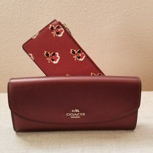 Chic Metallic Burgundy Coach Slim Wallet